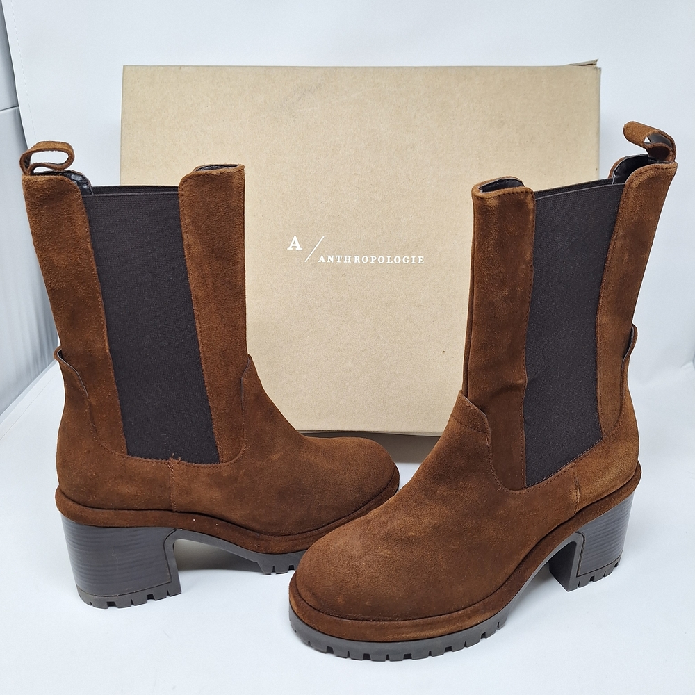 Anthropologie Event Terracotta Brown Chunky Heeled Chelsea Boots